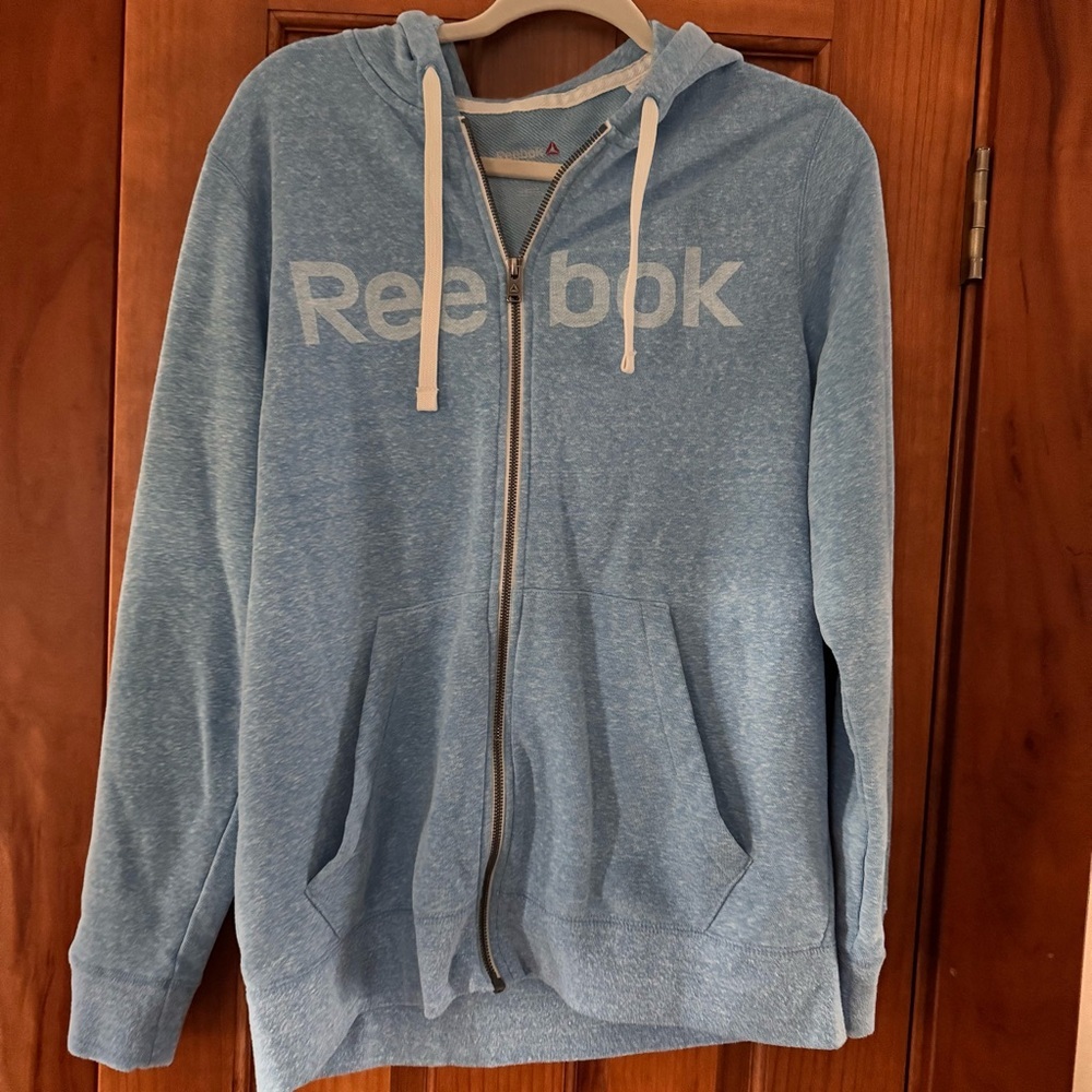Reebok Full Zip Hoodie Hooded Sweatshirt Women’s Medium Light Blue Jacket